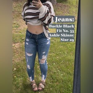 Distressed Ankle Skinny Jeans - Blue